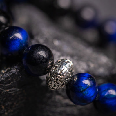 Men's Bracelet: Blue Tiger Eye & Lava & Black Tourmaline